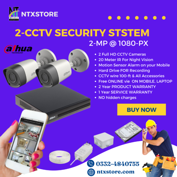 2 HD CCTV Camera System 2-MP Package Dahua