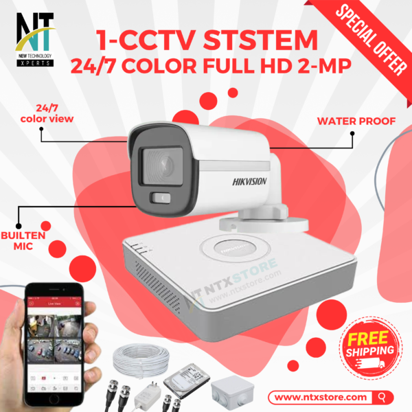 1 HIKVISION CCTV Camera Package Full HD 24/7 COLOR VU 2-MP