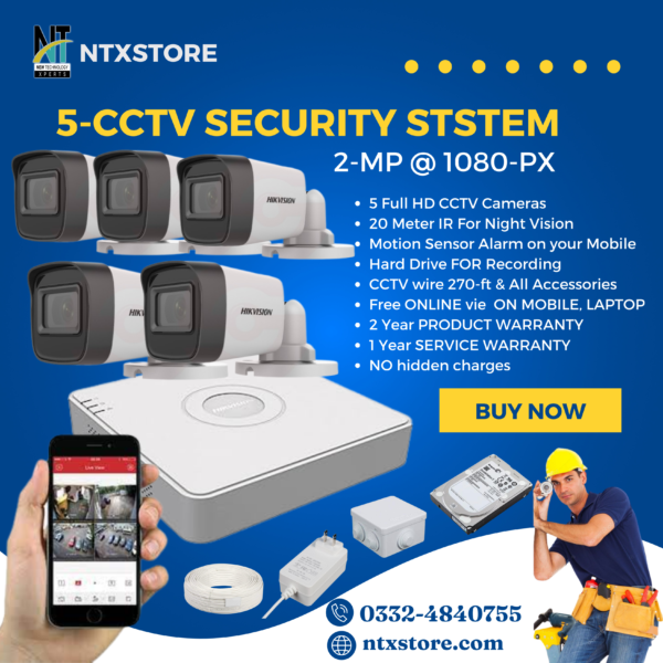 5 HIKVISION CCTV Camera Package Full HD 2-MP