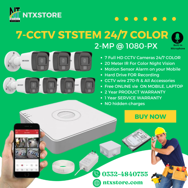 7-CCTV STSTEM 24/7 COLOR Full HD 2-MP
