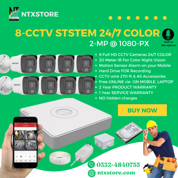 8-CCTV STSTEM 24/7 COLOR Full HD 2-MP